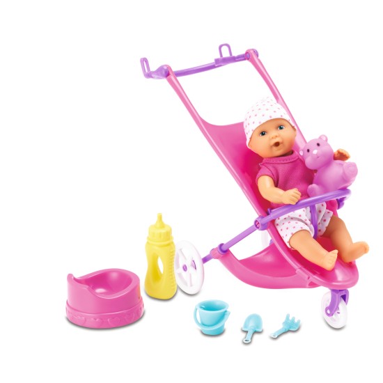 Simba - Mini New Born Baby – Мини пишкащо бебе с количка и аксесоари