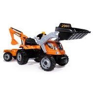 Smoby  - Оранжев трактор Builder Max с педали, ремарке и гребло