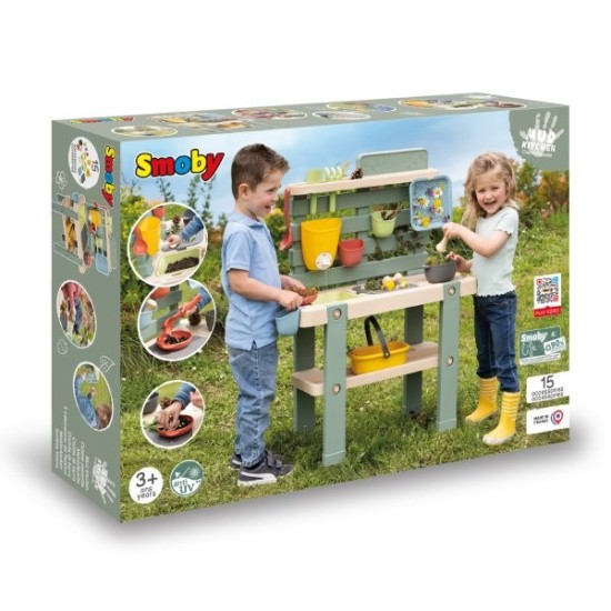 Smoby Life Детска кухня за игра с кал и природни елементи Mud Kitchen